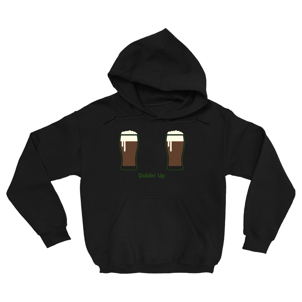 Product image of black beer hoodie that says Dublin' up