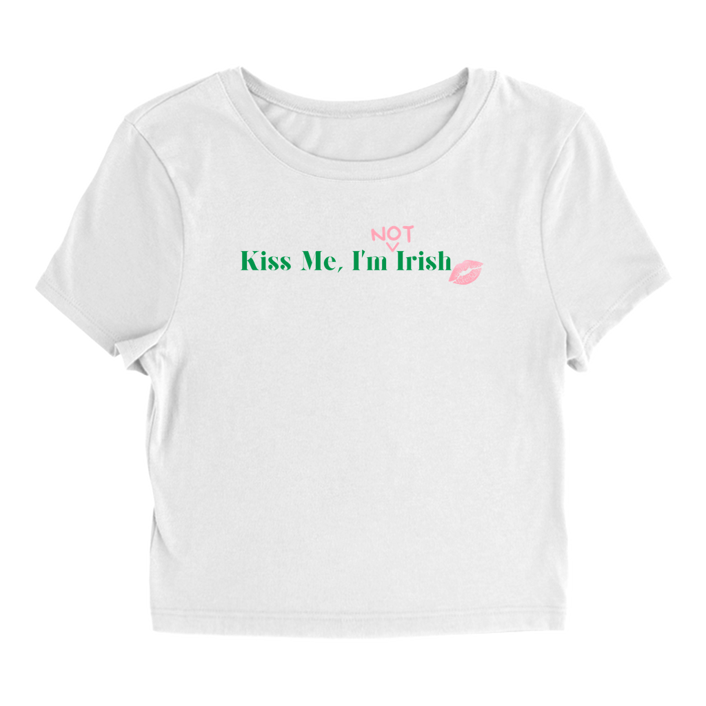 Product image of Lucky Days White Kiss Me, I'm (Not) Irish Baby Tee. Featuring a cute kiss mark design.