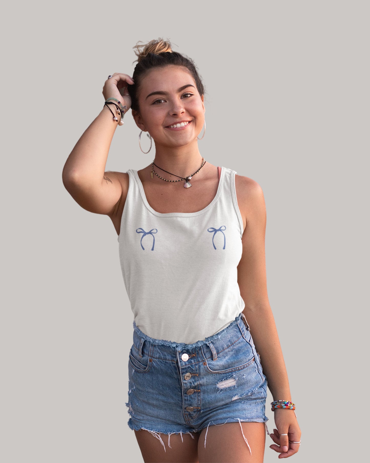 White Double Bow Lucky Days Tank Top