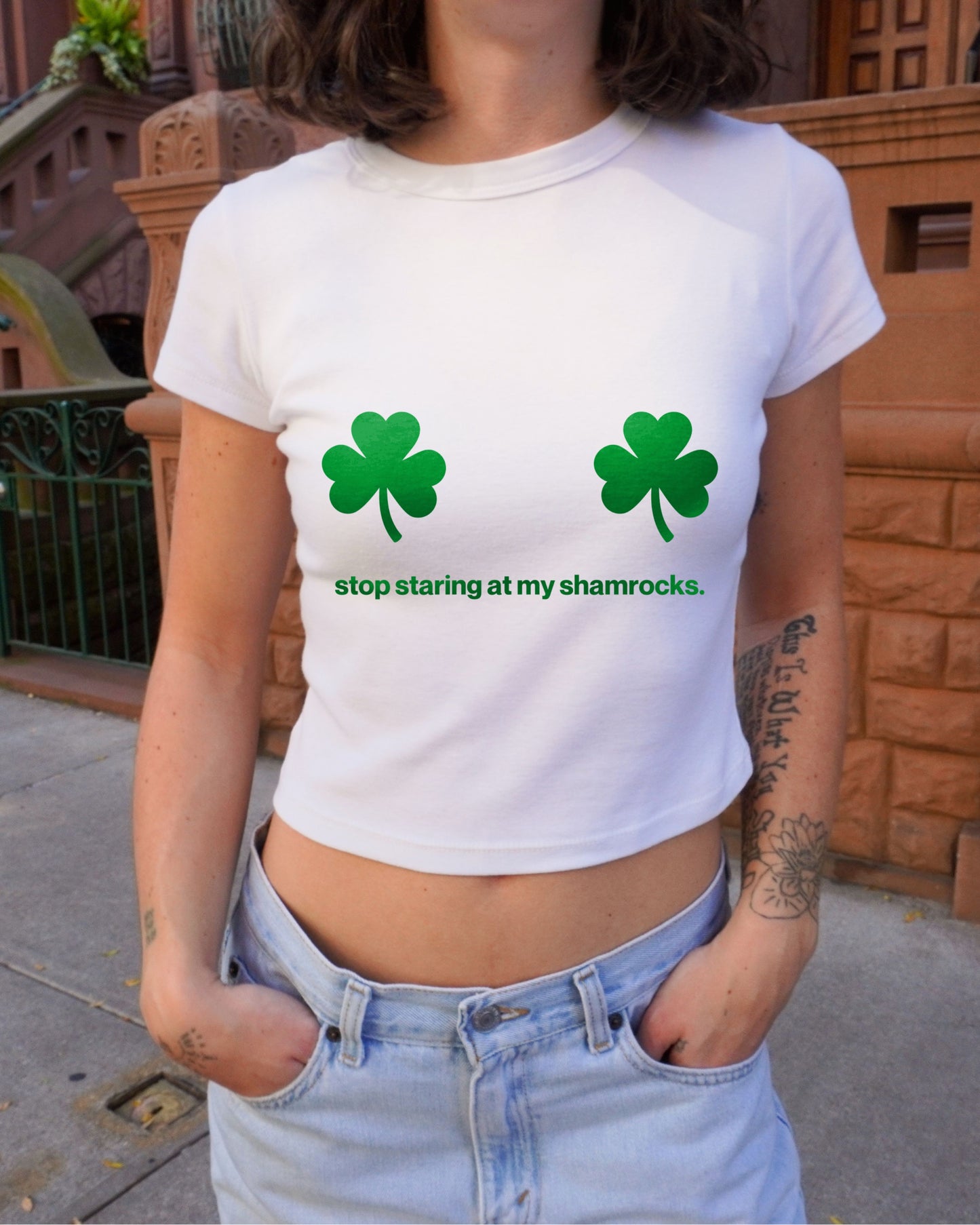 Stop Staring at my Shamrocks baby tee