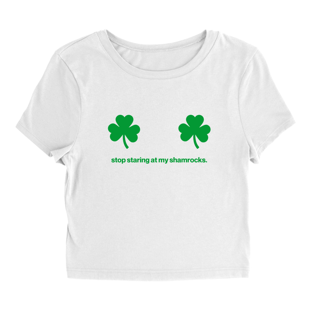 White Stop Staring at my Shamrocks baby tee