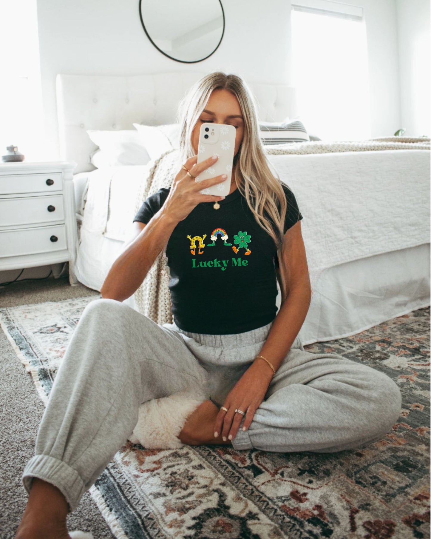 Girl in black Lucky Me baby tee