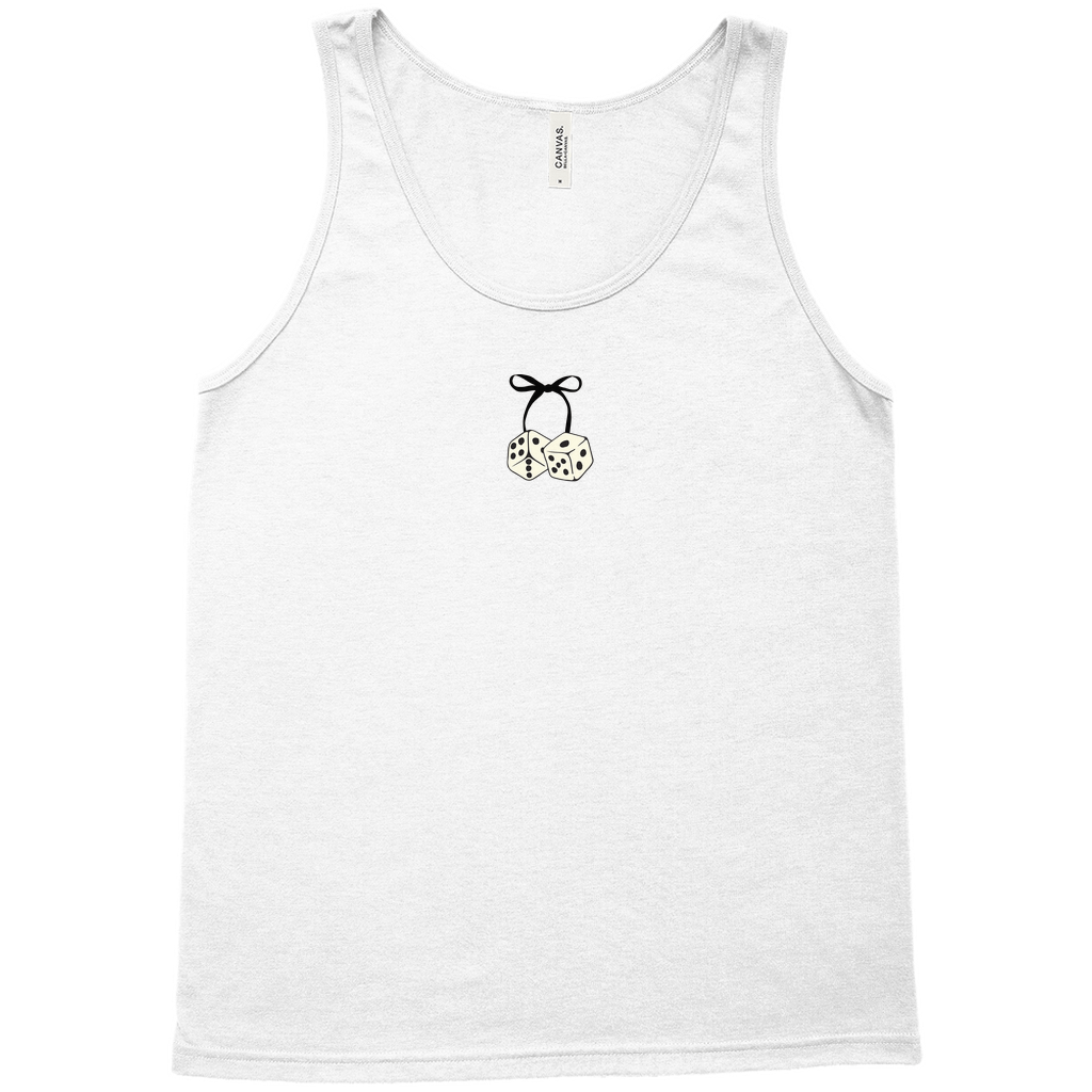 Mockup image for white tank top bow & dice by Lucky Days